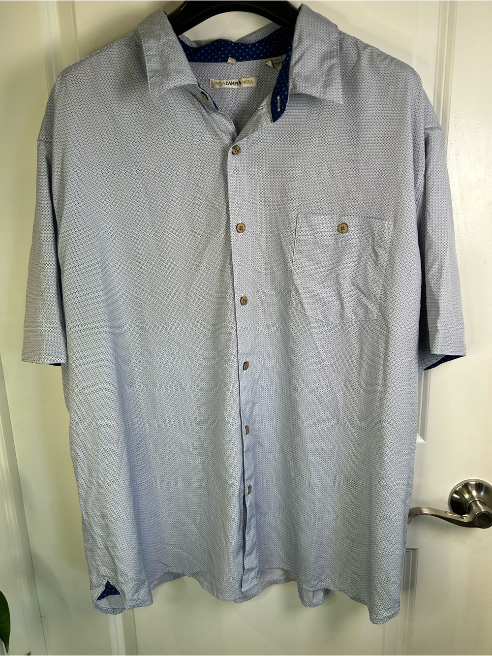 Campia Moda Blue & White Short-Sleeve Lightweight Casual Button-Down Shirt XXL